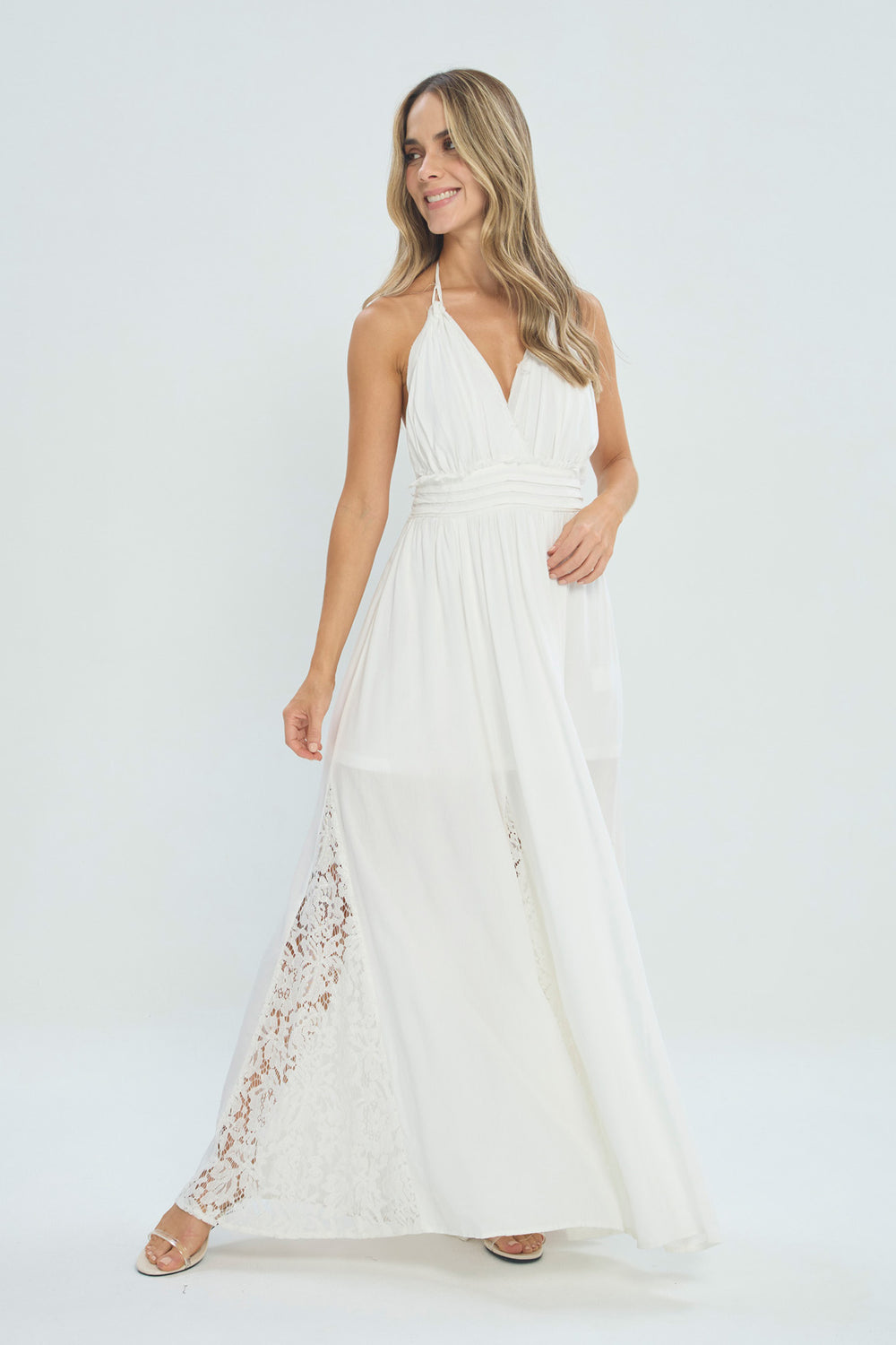 Vestido Largo con Ruedo de Encaje - Outlet BYBLA Colombia